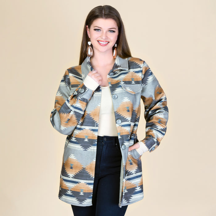 10630 - Aztec Print Shacket with Pockets