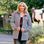 10904 - Houndstooth Pattern Shacket with Pockets - Black White