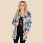 10904 - Houndstooth Pattern Shacket with Pockets - Black White