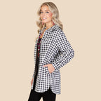 10904 - Houndstooth Pattern Shacket with Pockets - Black White