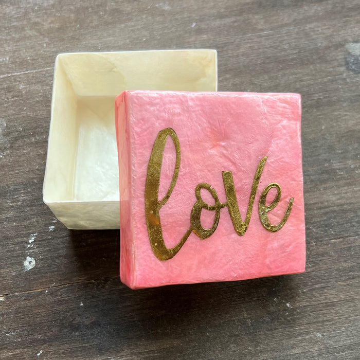 You will love these precious trinket boxes made out of Capiz Shell! The texture and finish of these shell boxes is lovely. These will make wonderful gifts to keep one's jewelry or keepsakes in!  Boxes are approximately 3" x 3" x 1.5"