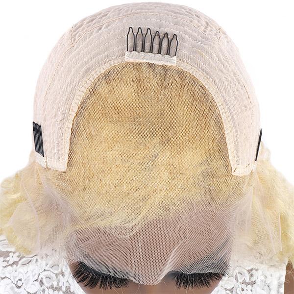 150% density honey blonde human hair lace wigs with deep wave