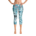 Abstract Capri leggings, Workout Pants 'Blue Sky'