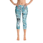 Abstract Capri leggings, Workout Pants 'Blue Sky'