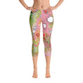 Abstract Capri leggings, Workout Pants 'Pink Feathers, Flowers, Showers'