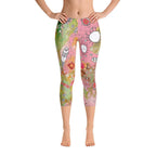 Abstract Capri leggings, Workout Pants 'Pink Feathers, Flowers, Showers'