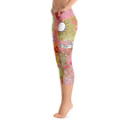 Abstract Capri leggings, Workout Pants 'Pink Feathers, Flowers, Showers'