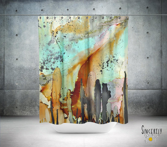 Abstract Mixed Media Shower Curtain 'From The Heavens' — detail view