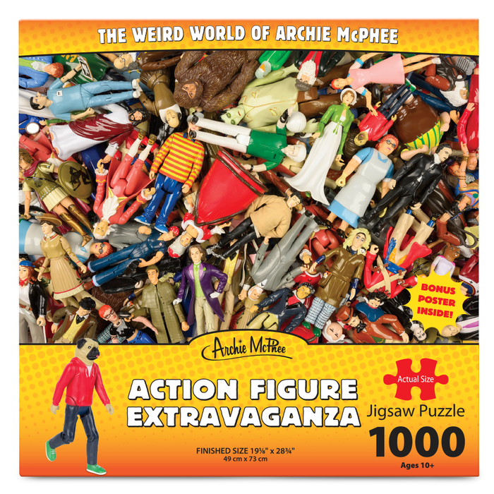 Experience the thrill of the Action Figure Extravaganza Puzzle, a top-notch 1000-piece set. Suitable for ages 10 and up, it showcases a vivid assortment of action figures in an engaging scene.