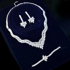 Wedding Jewelry - Silver Cubic Zirconia Bridal Three-Piece Jewelry Set