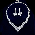 Wedding Jewelry - Silver Cubic Zirconia Bridal Three-Piece Jewelry Set