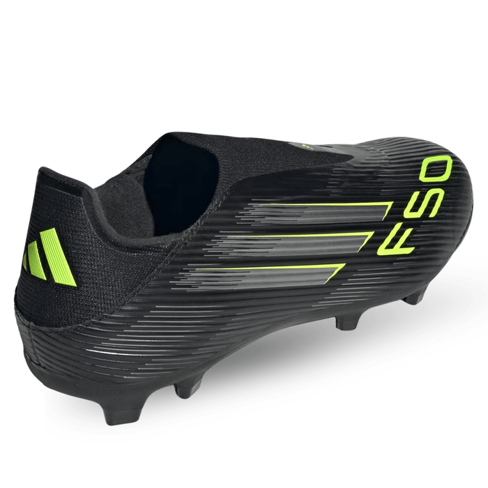 adidas F50 League Laceless Firm Ground/Multi Ground Soccer Cleats (Black/Iron Metallic/Lucid Lemon) | SoccerWearhouse