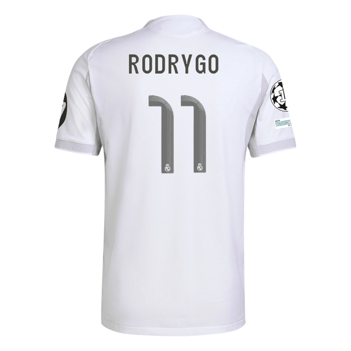 adidas Rodrygo Real Madrid 25/26 Home Jersey w/ Champions League Patches (White) | SoccerWearhouse