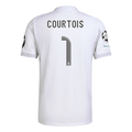 adidas Thibaut Courtois Real Madrid 25/26 Home Jersey w/ Champions League Patches (White) | SoccerWearhouse