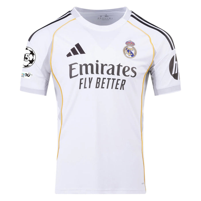 adidas Kylian Mbappe Real Madrid 25/26 Home Jersey w/ Champions League Patches (White) | SoccerWearhouse
