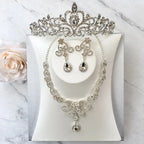 Wedding Jewelry and Accessories - Silver Cubic Zirconia 3-Piece Bridal Jewelry Set With Tiara