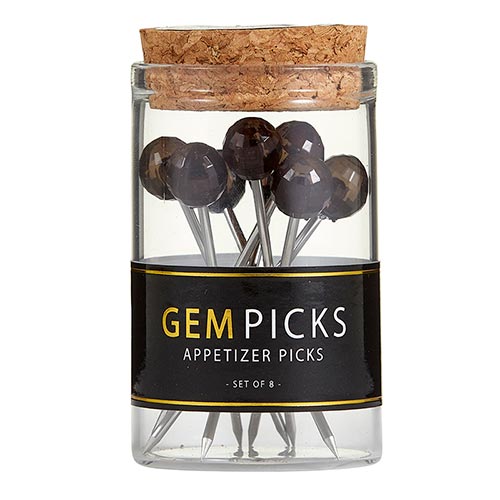 Bring a touch of class to any occasion with these sleek Appetizer Picks! Made of stainless steel with black tops, they're perfect for serving your favorite hors d'oeuvres or use on your charcuterie board. Get creative with these picks and create the most impressive cocktails!  Material: Stainless Steel 304/ Acrylic  Size: 3" H  Care Instructions: Hand Wash Only
