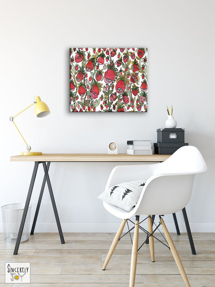 Art print on canvas 'Strawberry Friends' by C.Cambrea — abstract mixed media wall art