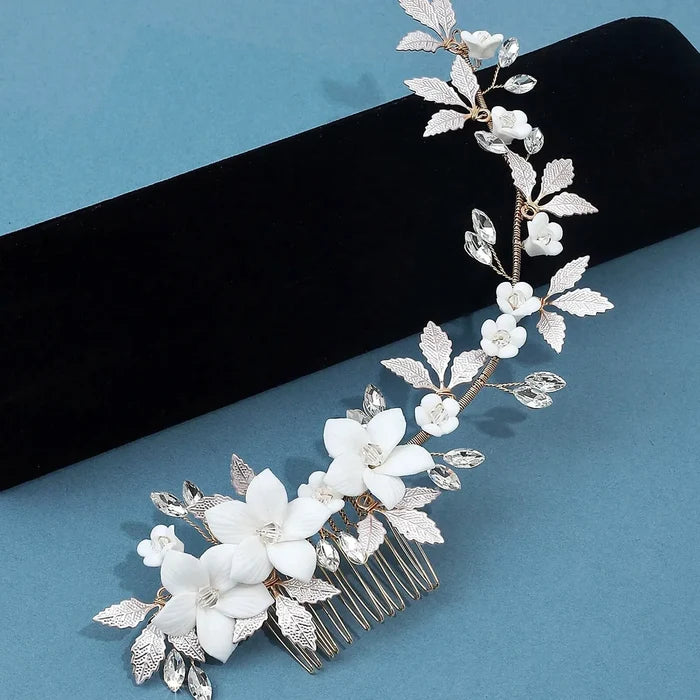 Wedding Hair Accessories - Ceramic Flowers Bridal Hair Vine