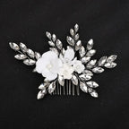 Wedding Hair Accessories - Ceramic Flowers Bridal Hair Comb - Available in Silver, Rose Gold and Yellow Gold