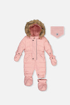 Baby Original One Piece Puffy Snowsuit With Removable Mittens And Boots Pale Dusty Pink-0