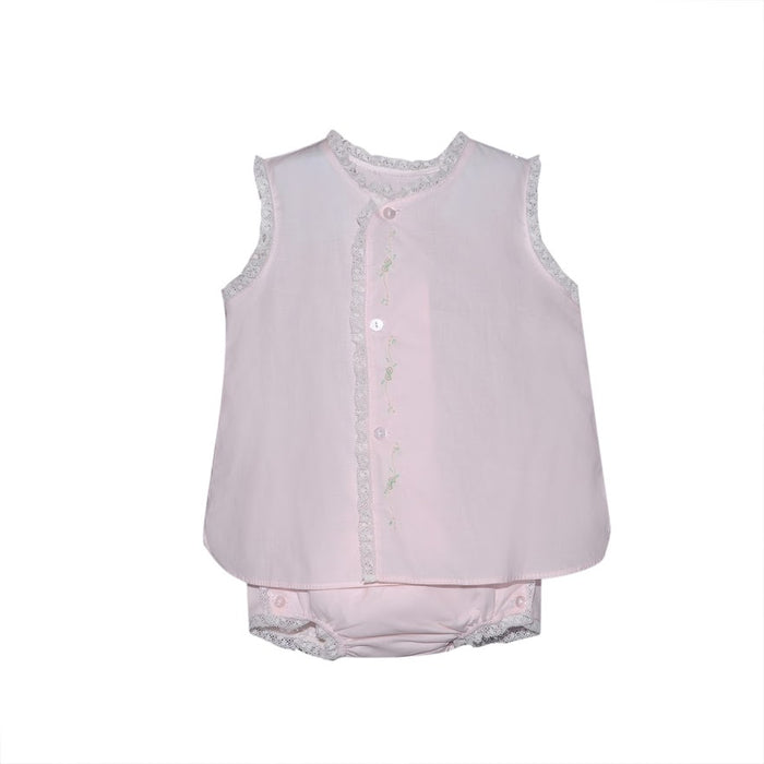 Baby Sen Pink Blanche Diaper Set flowers  embroidered down