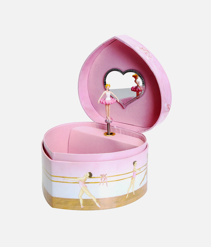 BALLERINA HEART MUSIC BOX with Mirror and Swan Lake Melody