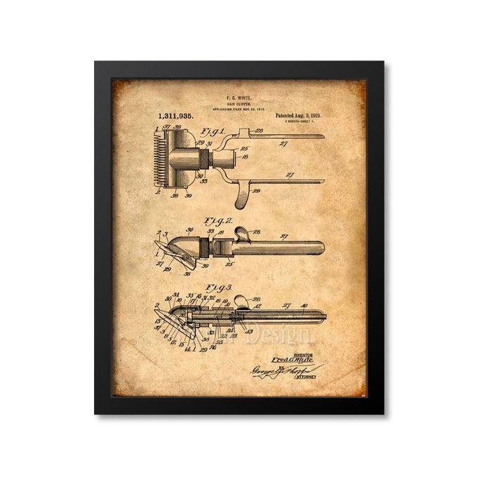 Barber Hair Clipper Patent Print