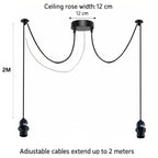 Black 2-Way Industrial Spider Chandelier | Adjustable Pendant Ceiling Light ~6214