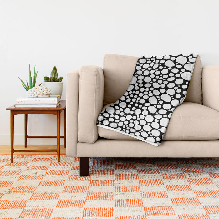 'Black and White Bubbles' Modern Fleece Blanket — detail view