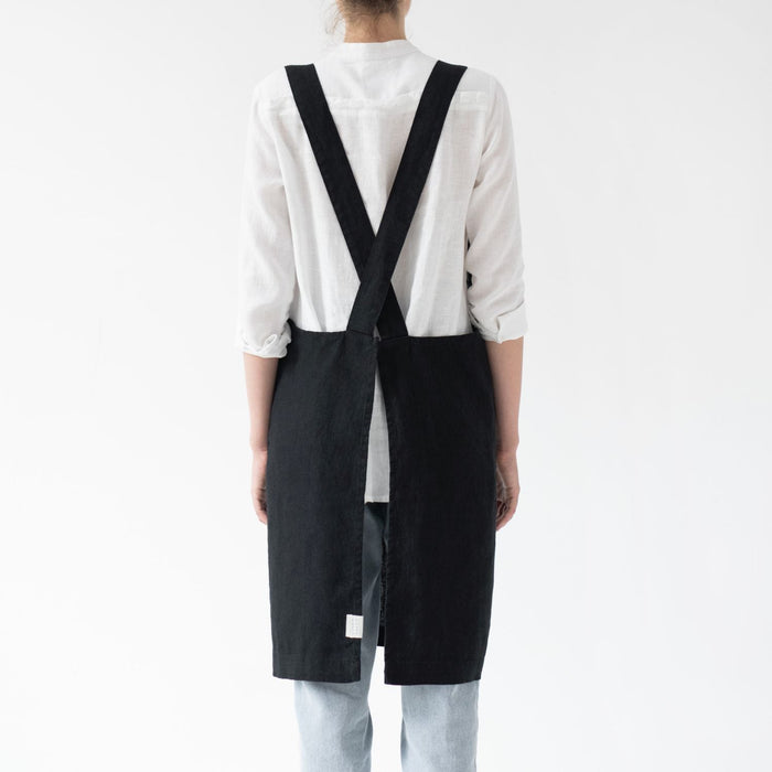 Black Linen Crossback Apron - Linen Tales