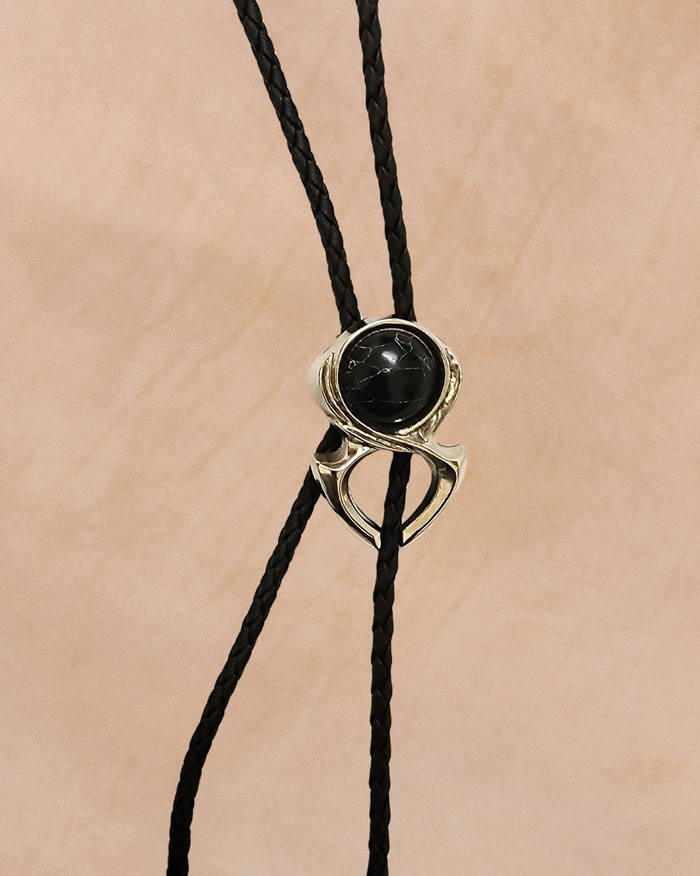 Bolo Tie Western Black Stone