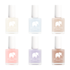 BonBon Collection Set C 6 pastel nail polish bottles in cream, blue, lavender, peach, light tan and dark tan