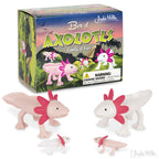 Explore the Box of Axolotls, a charming collection of toy axolotl figures made from soft vinyl. This themed set comes with a cautionary note regarding small parts, making it ideal for collectors and axolotl enthusiasts.