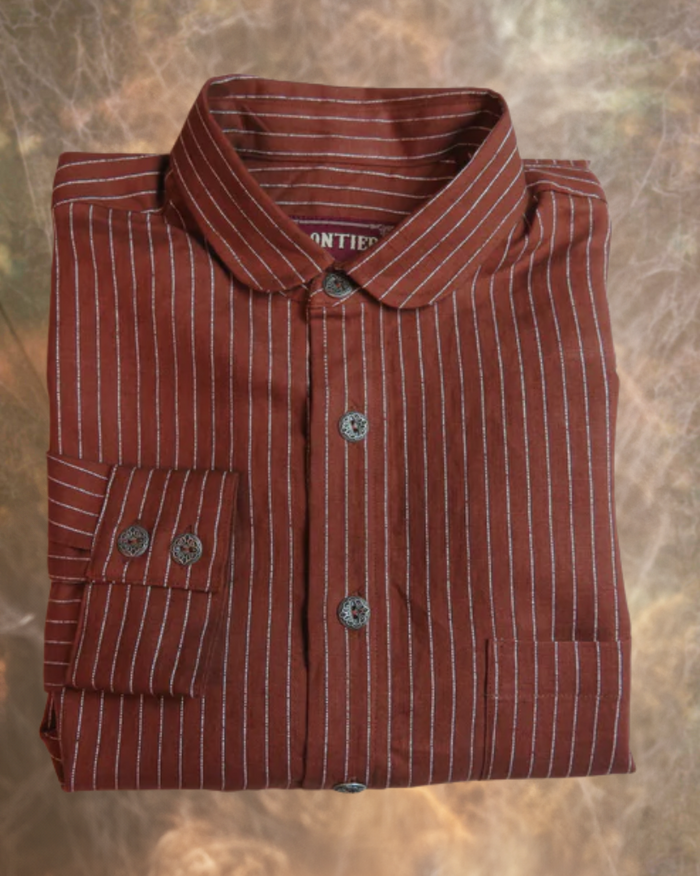 Brick with Ticking Stripe Men's Dakota Shirt 100% linen