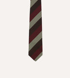 Brown, Red and Ecru Block Stripe Hand Rolled Silk Grenadine Tie