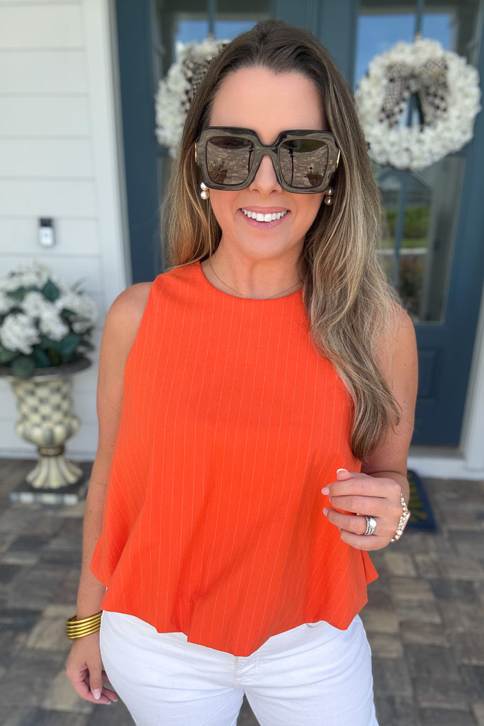Bubble Stripe Tank - Orange + White