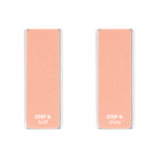 Peach nail buffer blocks showing step 3 buff and step 4 shine sides