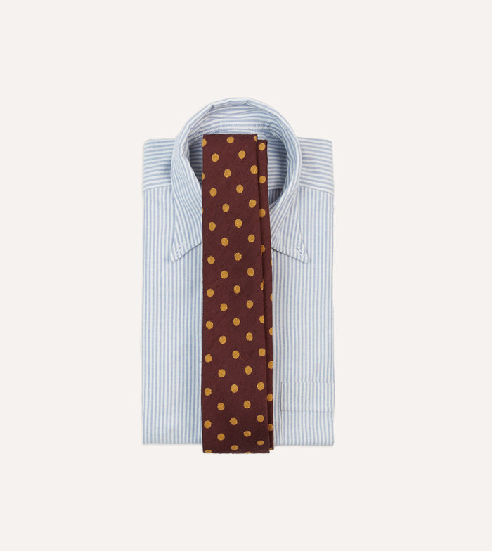 Burgundy and White Spots Shantung Silk Tie