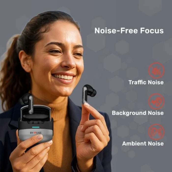 ByMuse Aria in - Earbuds | ANC and Quad mic ENC | Dual Device Pairing | BT v5.3 | IPX5 Earbuds | Touch Control