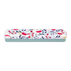 Reusable cutlery set with a botanical design.