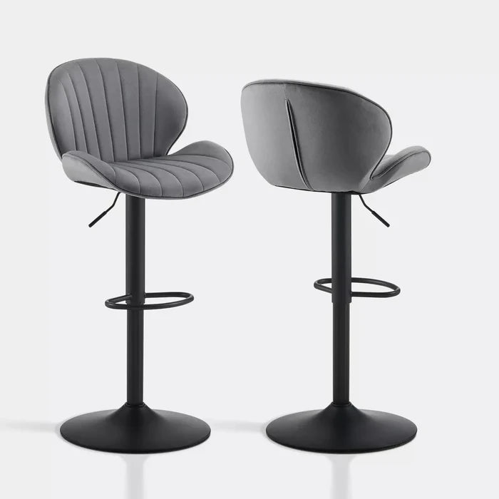 Caryol Velvet Bar Stool [Height Adjustable][Set of 2]