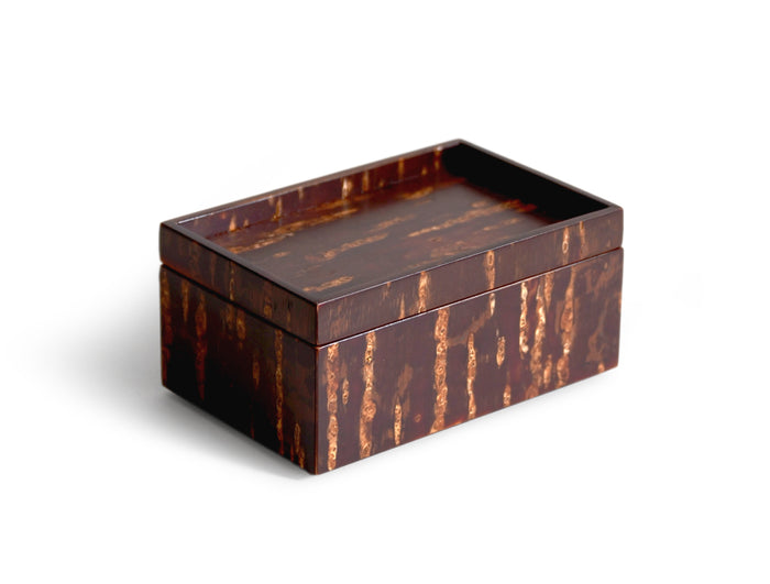 Wooden brown box with a smooth surface by Denshiro on a white background