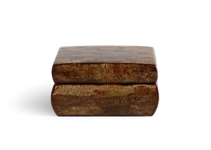 Wooden box with a textured surface by Denshiro on a white background