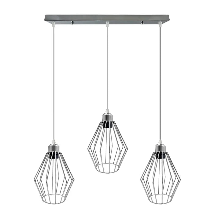 Chrome 3 Head Rectangle ceiling lamp with wire cage~4210