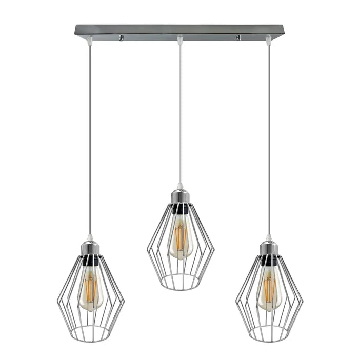 Chrome 3 Head Rectangle ceiling lamp with wire cage~4210