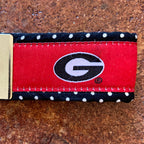 Georgia G Red Ribbon with Black Trim & White dots