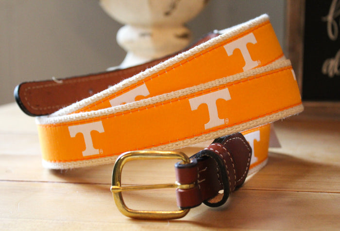 Collegiate Licensed Ribbon Webbed Leather Belts