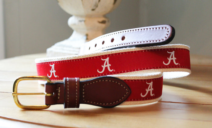 Collegiate Licensed Ribbon Webbed Leather Belts