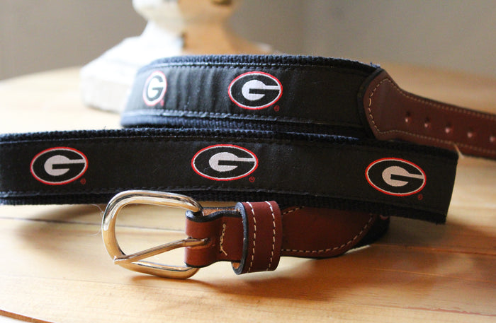 Collegiate Licensed Ribbon Webbed Leather Belts